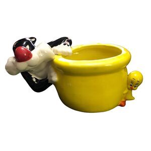 Vintage Looney Tunes Character Planter; Sylvester & Tweety Bird Ceramic Dish